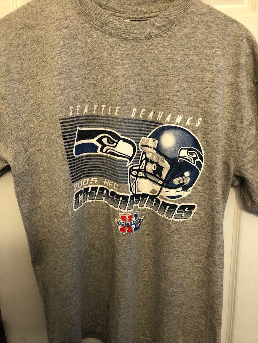 Seattle Seahawks 2005 NFC Champions Vintage T Shirt Short Sleeve Gray Large